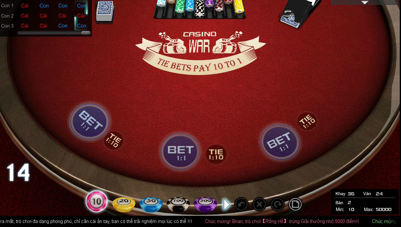 Mô hình Casino War Mô hình Casino War